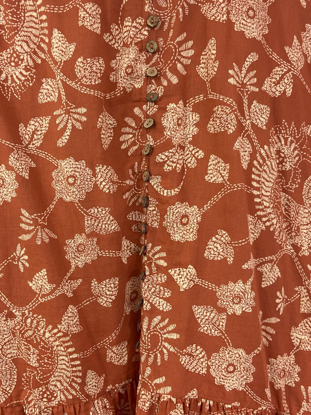 April Cornell Midi Skirt Peacock Floral Peasant Cotton 2XL Terracotta Tiered - Picture 7 of 9